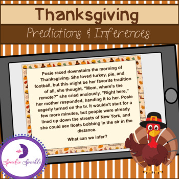 Preview of Boom Cards: Thanksgiving Passages - Inferences & Making Predictions