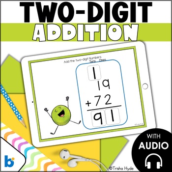 Preview of Two Digit Addition with Regrouping | Boom Cards