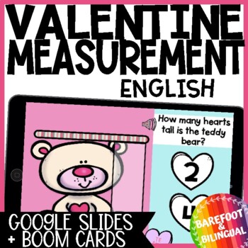 Preview of Boom Cards ™ Valentine Hearts Measurement English Google Slides ™
