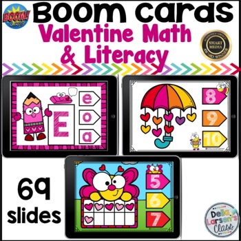 Preview of Boom Cards Valentine Math and Literacy Bundle