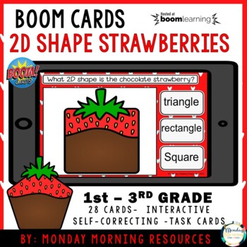 Preview of Boom Cards ™ Valentine's Day 2D Shape Chocolate Strawberries - Distance Learning