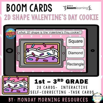 Preview of Valentine's Day 2D Shape Cookies - Valentine's Day Math Boom Cards ™