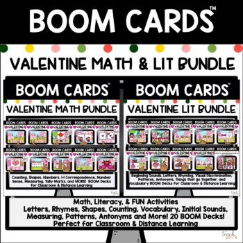 Preview of Boom Cards: Valentine's Day Math & Literacy Big Bundle!