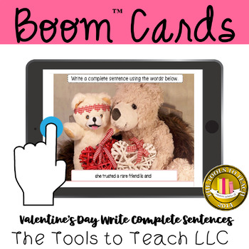 Preview of Boom™ Cards Valentine's Day Grammar Write Complete Sentences Scramble Lesson