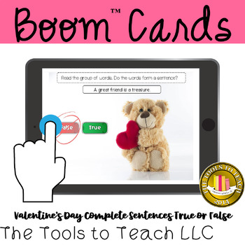 Preview of Boom™ Cards Valentine's Day Complete Sentences True or False Digital Resource