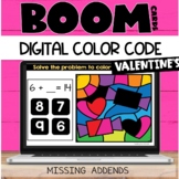 Boom Cards™ Valentines Missing Addends Digital Color Code: