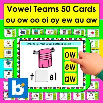 Preview of Boom Cards™ Vowel Teams: Diphthongs: oo ow ou oi oy ew au aw Science of Reading