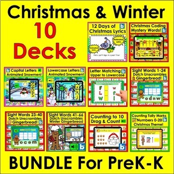 Preview of Boom Cards Winter & Christmas BUNDLE Preschool & Kindergarten Math & Literacy