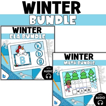 Preview of Winter ELA and Math Boom Card Bundle