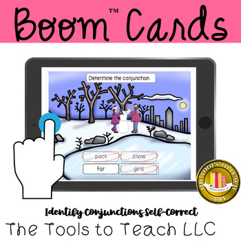 Preview of Boom™ Cards Identify Conjunctions Self-Correct Digital Resource