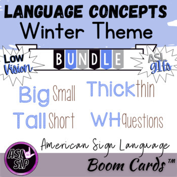 Preview of Boom Cards - Winter/Holiday Themed: Language Concepts with ASL & Low Vision