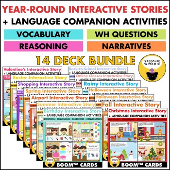 Preview of Boom™ Cards Year-Round Interactive Language Stories Bundle
