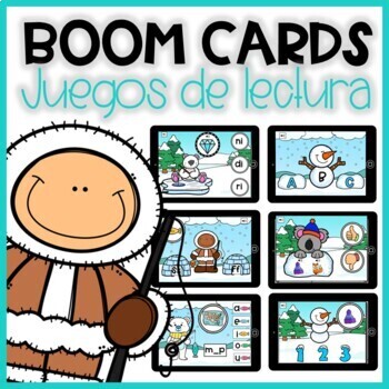 Preview of Boom Cards invierno: Letras y lectura | Winter Digital Centers in Spanish