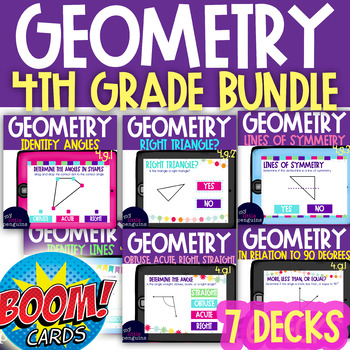 Preview of 7 Boom Decks: 4th Grade Geometry BUNDLE 4.g.1, 4.g.2, 4.g.3  | Boom Cards™
