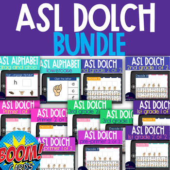 Preview of 15 Boom Card Deck ASL (Sign Language) BUNDLE Alphabet and Dolch word lists