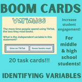 Boom Deck "Identifying Variables" Interactive Digital Task Cards