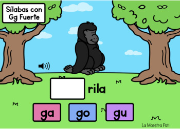 Boom Cards in Spanish- La sílaba inicial Gg Fuerte by La Maestra Pati