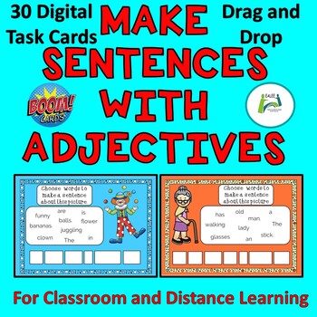 Preview of Boom Distance Learning Make Sentences with Adjectives for ESL ELL EAL ELD EFL