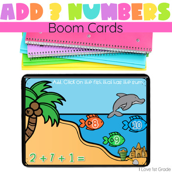 Preview of Boom Cards 3 Addend Addition Sums 10 and Under