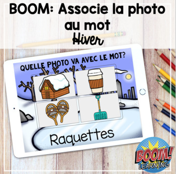 Preview of Boom Cards: French Vocabulary Game (l'hiver) / Associe l'image au mot (l'hiver)