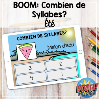 Preview of Boom Cards: French Syllables / Combien de syllabes? (l'été) DISTANCE LEARNING