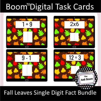 Preview of Boom Learning Task Cards: Single Digit Digital Math Facts Bundle - Fall Leaves