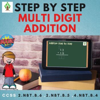 Preview of Boom card Step by step 2 digit by 2 digit addition ( 30 interactive questions )