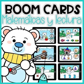 Preview of Boom cards invierno: MATEMÁTICAS Y LECTURA | Winter Digital Centers in Spanish