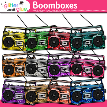 Preview of Boombox Radio Clipart: 80's Retro Vintage Music Clip Art Commercial Use PNG