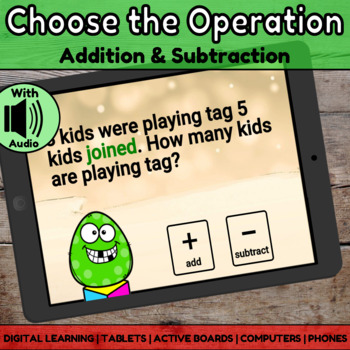 Preview of Booms Cards | Choose the Operation - Addition and Subtraction Word Problems