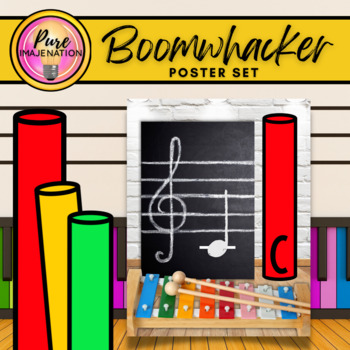 Preview of Boomwhacker Staff Note Music Classroom Poster Set Bulletin Board
