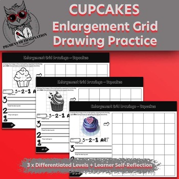 Preview of Boost Art Skills: Differentiated Enlargement Grid Drawing Worksheets - Cupcakes