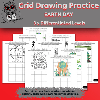 Preview of Boost Art Skills: Differentiated Grid Drawing Worksheets - Earth Day Themed