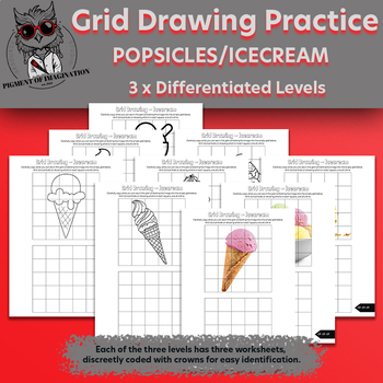 Preview of Boost Art Skills: Differentiated Grid Drawing Worksheets - Popsicle Icecream
