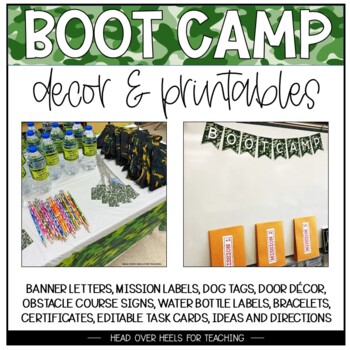 Preview of Boot Camp Decor Set With Editable Task Cards