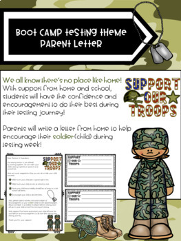 Preview of Boot Camp Testing Theme Parent Letter