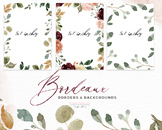 Bordeaux - Burgundy Floral Watercolor Borders Backgrounds 