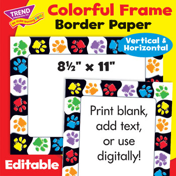 Preview of Border Paper Digital Frame - Dog Cat Paw Prints | Editable