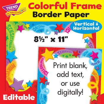 Preview of Border Paper Digital Frame - Praise Words Stars | Editable
