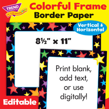 Preview of Border Paper Digital Frame - Rainbow Colors Gel Stars | Editable
