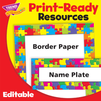 Preview of Border Paper - Name Plate Jigsaw Puzzle | Editable Bundle