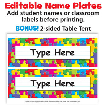 Border Paper - Name Plate Jigsaw Puzzle | Editable Bundle | TPT