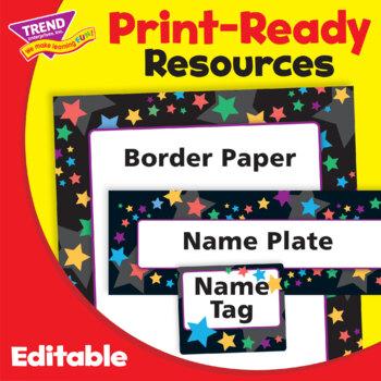 Preview of Border Paper/Name Plate/Name Tag Labels Bright Stars | Editable Bundle