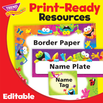 Preview of Border Paper/Name Plate/Name Tag Labels Frog Theme | Editable Bundle