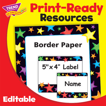 Preview of Border Paper - Name Tag Labels Rainbow Colors Gel Stars | Editable Bundle