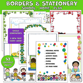 Preview of Borders 53 Editable School Home Play Pages (Karen's Kids Printables)