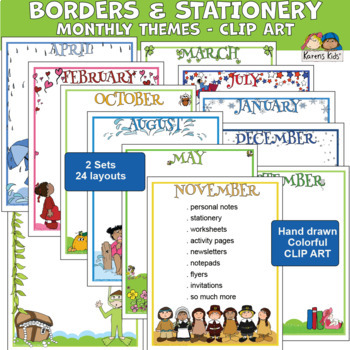 Preview of Borders MONTHLY THEMES (Karen's Kids Clipart)