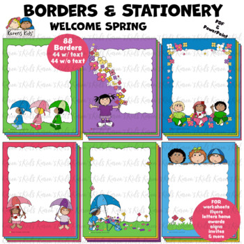 Preview of Borders WELCOME SPRING BORDERS & STATIONERY (Karen's Kids Editable Printables)