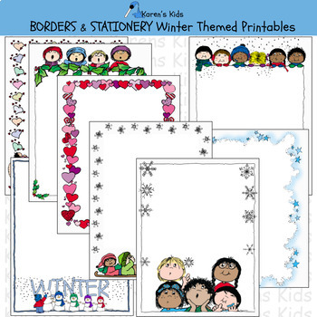 Preview of Borders WINTER BORDERS and STATIONERY (Karen's Kids Editable Printables)