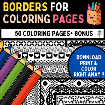 Preview of Borders for Coloring | 50 Black and White Borders / Frames Clip Art  + bonus
